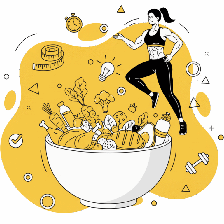 Illustration des bases de la nutrition sportive à La Forge One Fitness, montrant les aliments clés pour la perte de poids et la prise de muscle.