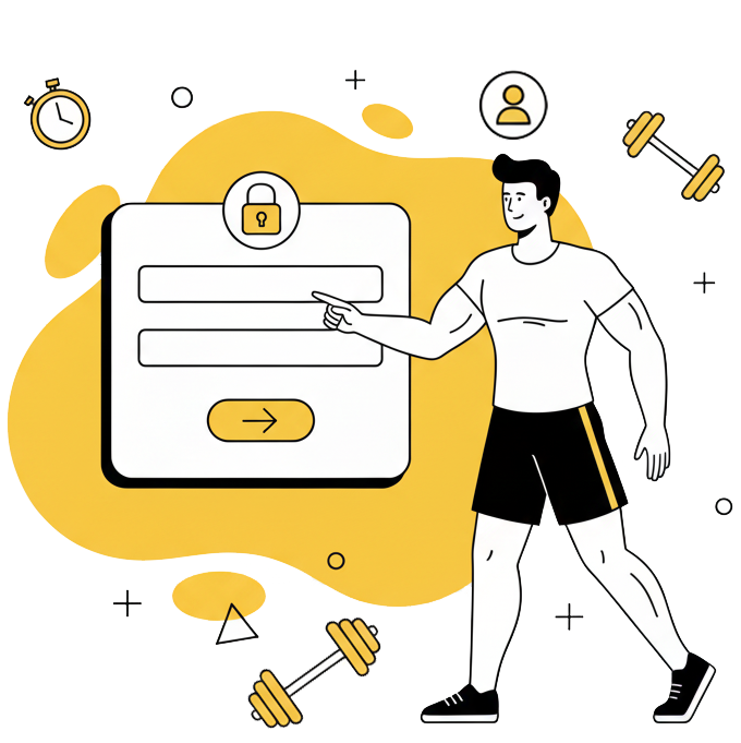 Illustration d'un membre se connectant à son espace personnel sur le site de La Forge One Fitness pour accéder à son compte.
