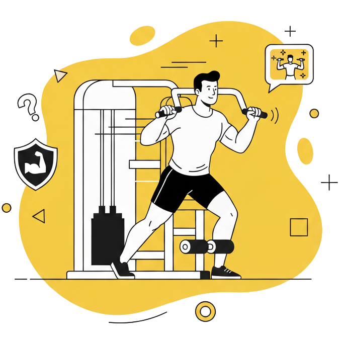 Illustration d'un membre de La Forge One Fitness s'entraînant sur la machine multi-flight, un appareil à poulies polyvalent pour tous les groupes musculaires.