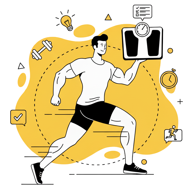 Illustration d'un homme atteignant son objectif de perte de poids grâce à un programme de musculation et de nutrition de La Forge One Fitness.