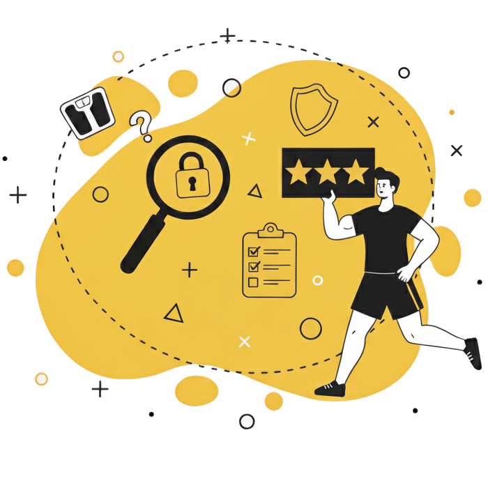 Illustration de la politique de confidentialité de La Forge One Fitness, montrant la protection des données personnelles (cadenas, bouclier) et la transparence.