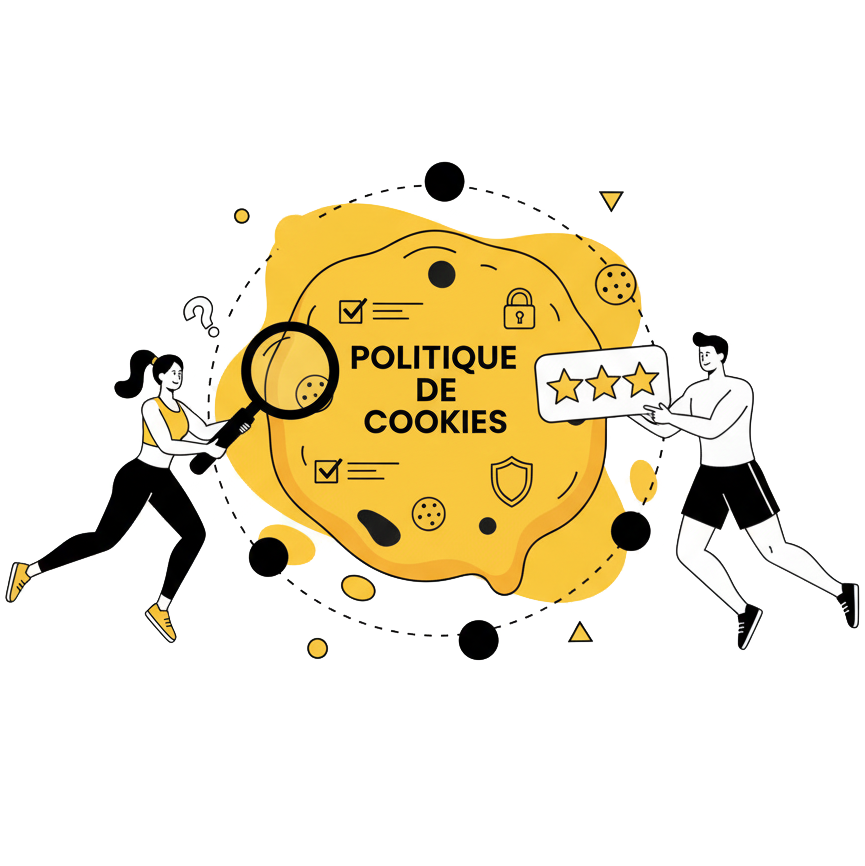 Illustration de la politique de cookies pour le site de La Forge One Fitness, symbolisant la gestion et la protection des données de navigation.