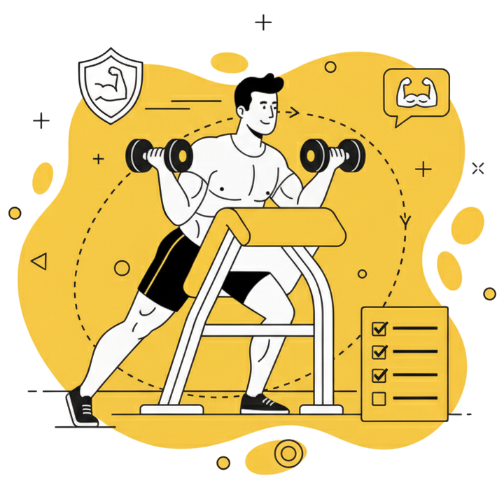 Illustration d'un homme effectuant du Preacher Curl (curl au pupitre) à La Forge One Fitness pour un isolement complet et une musculation efficace des biceps.