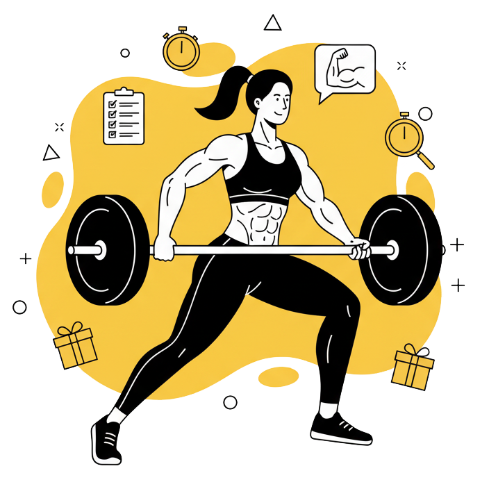 Illustration d'une femme forte suivant un programme de prise de muscle de La Forge One Fitness, en train de faire un soulevé de terre.