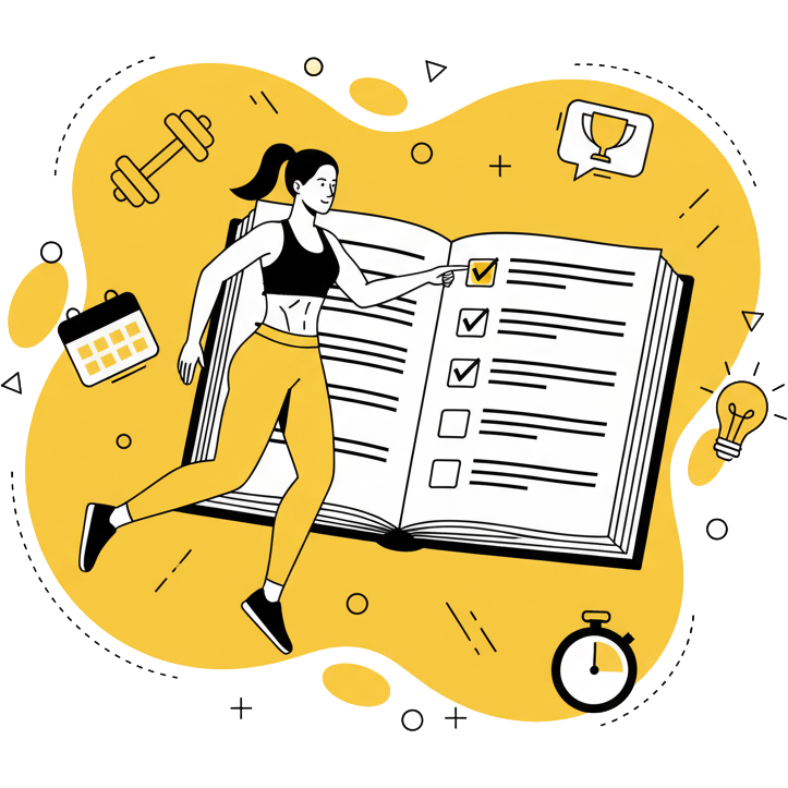 Illustration du blog de La Forge One Fitness, où une sportive consulte des articles et des conseils de coachs sur la musculation et la nutrition.