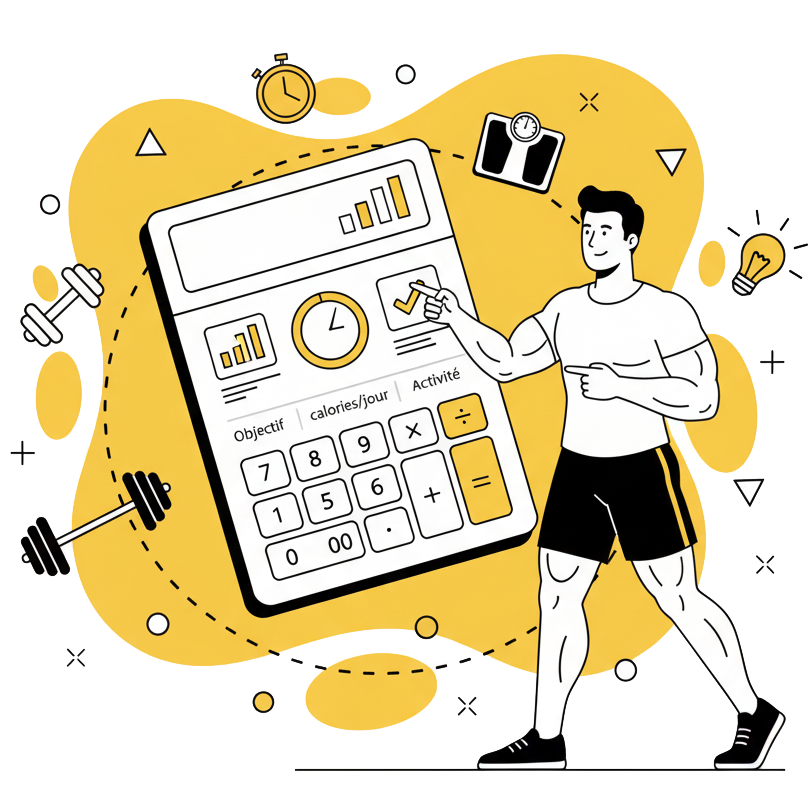 Illustration du calculateur de calories de La Forge One Fitness, un outil pour estimer son besoin calorique quotidien selon son objectif.