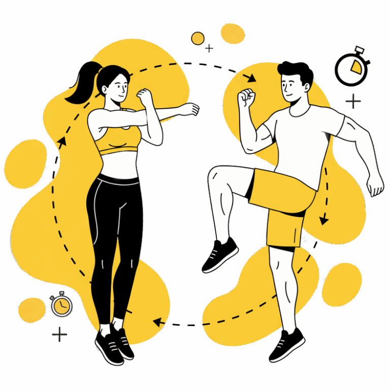 Illustration de sportifs réalisant un échauffement musculaire et articulaire avant une séance d'entraînement à La Forge One Fitness.