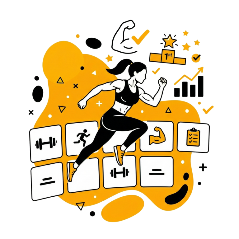 Illustration d'une femme sportive courant sur un calendrier, symbolisant la fréquence d'entraînement idéale pour avoir des résultats - Coach Neuchâtel.