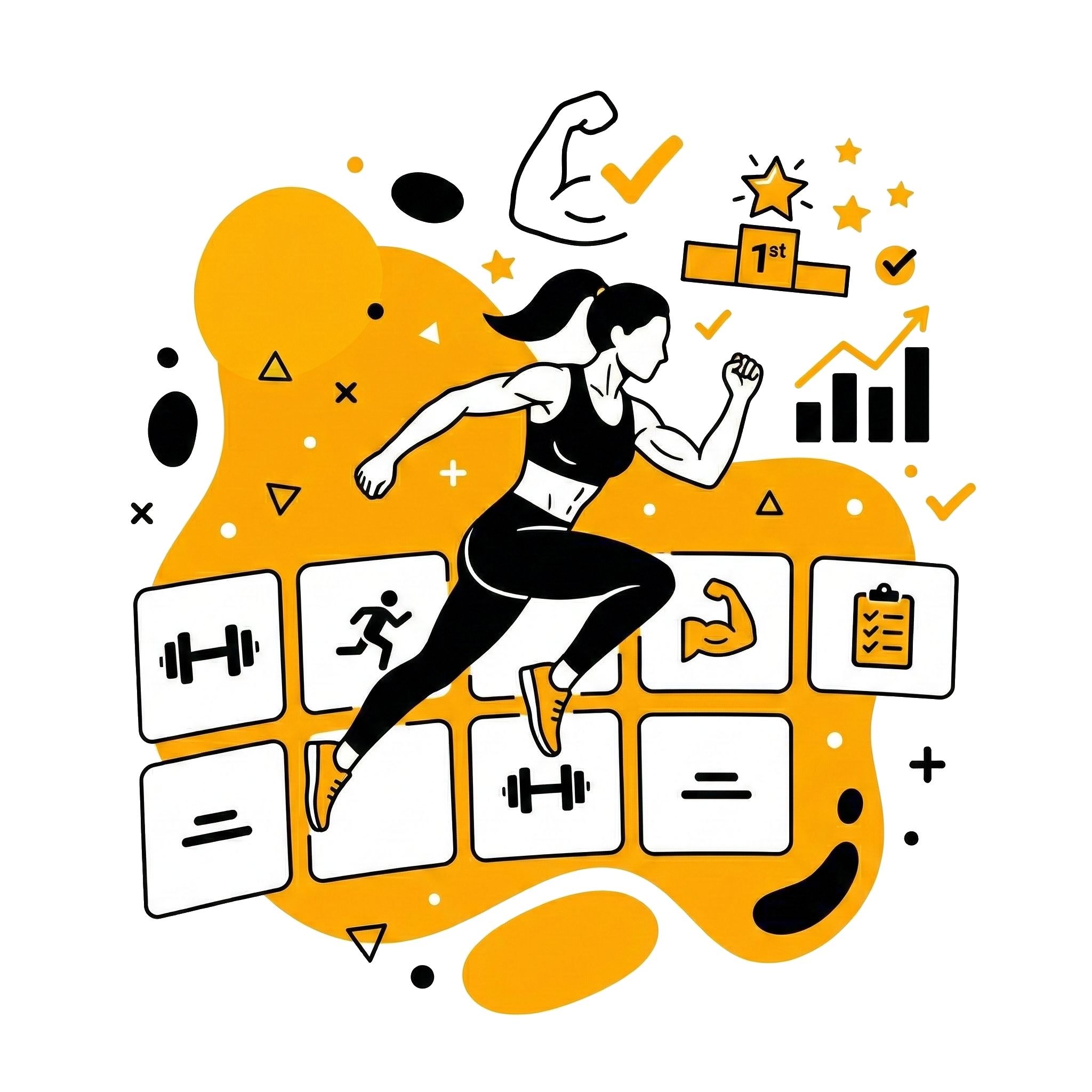 Illustration d'une femme sportive courant sur un calendrier, symbolisant la fréquence d'entraînement idéale pour avoir des résultats - Coach Neuchâtel.