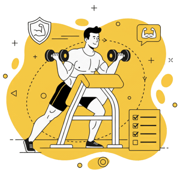 Illustration d'un homme effectuant du Preacher Curl (curl au pupitre) à La Forge One Fitness pour un isolement complet et une musculation efficace des biceps.