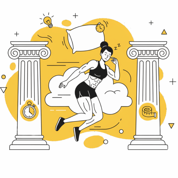 Illustration montrant l'importance du sommeil comme pilier de la récupération en musculation pour les membres de La Forge One Fitness.