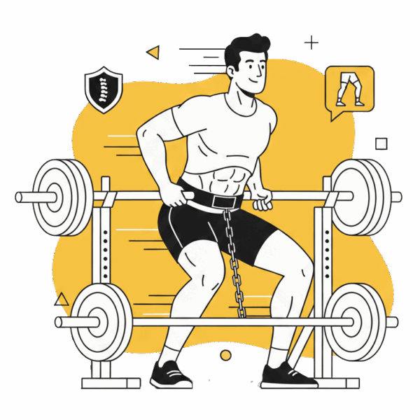 Illustration d'un sportif utilisant la machine de belt squat à La Forge One Fitness pour muscler ses jambes sans aucune pression sur la colonne vertébrale.