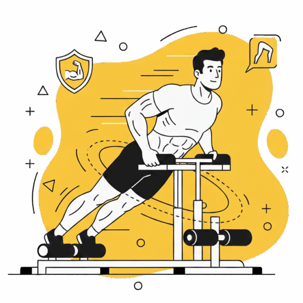 Illustration d'un athlète utilisant le GHD (Glute-Ham Developer) à La Forge One Fitness pour le renforcement de sa chaîne postérieure (ischios, fessiers, lombaires).