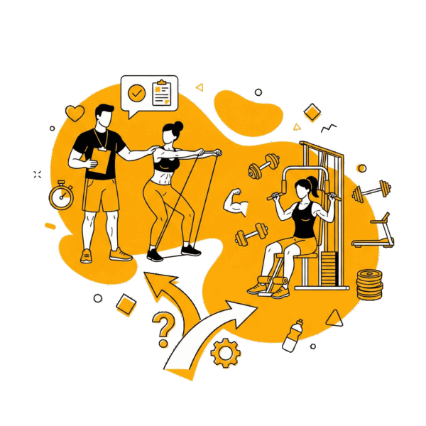 Illustration comparant le coaching sportif privé avec un entraîneur personnel face à l'entraînement en autonomie en salle de sport.