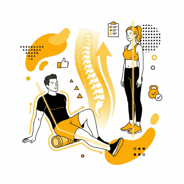 Illustration coaching posture : exercices correctifs pour le dos et alignement de la colonne vertébrale, guide coach sportif Neuchâtel