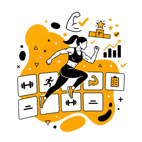 Illustration d'une femme sportive courant sur un calendrier, symbolisant la fréquence d'entraînement idéale pour avoir des résultats - Coach Neuchâtel.